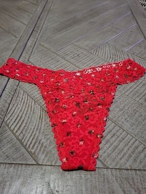 Victoria's Secret Red Floral Lace Thong